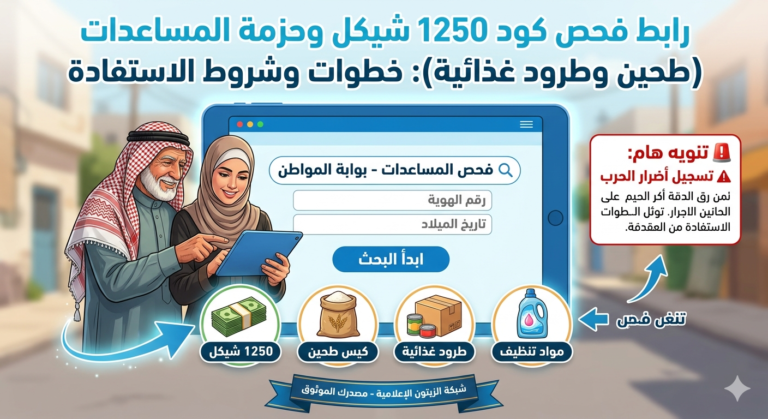 رابط فحص كود 1250 شيكل: خطوات التسجيل والشروط المطلوبة (تحديث مستمر)